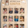 my first year photo frame | baby monthly milestone frame | personalized name frame | newborn to 12 months collage | mdf wooden frame gift