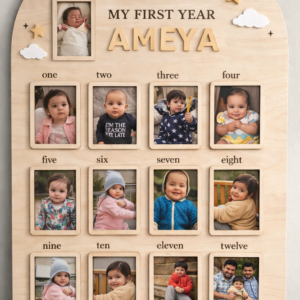 my first year photo frame | baby monthly milestone frame | personalized name frame | newborn to 12 months collage | mdf wooden frame gift
