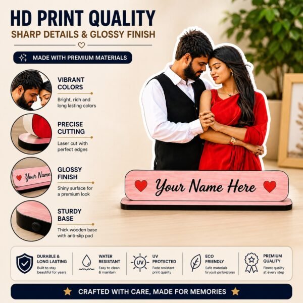 personalized couple cutout table frame with name – custom photo gift